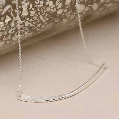 Brushed Silver Plated Swoop Bar Necklace by Peace of Mind